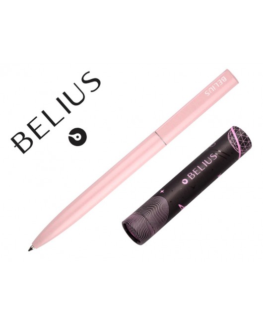 BOLIGRAFO BELIUS ROCKET B ALUMINIO COLOR MINIMALISTA ROSA TINTA AZUL CAJA CILINDRICA