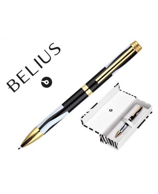 BOLIGRAFO BELIUS DUALITA CUERPO NEGRO COLOR BLANCO TINTA AZUL CAJA DE DISEÑO