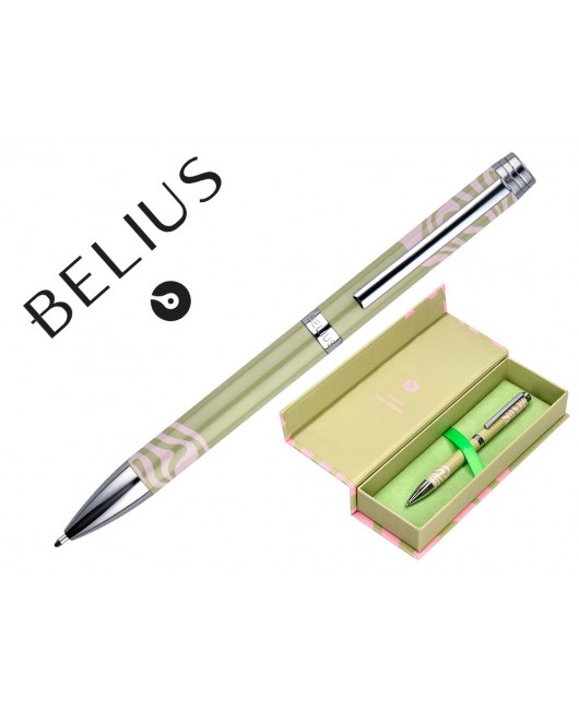 BOLIGRAFO BELIUS INK DREAMS ALUMINIO COLOR VERDE MATCHA Y ROSA PLATEADO FRASE INTERIOR TINTA AZUL CAJA DE DISEÑO