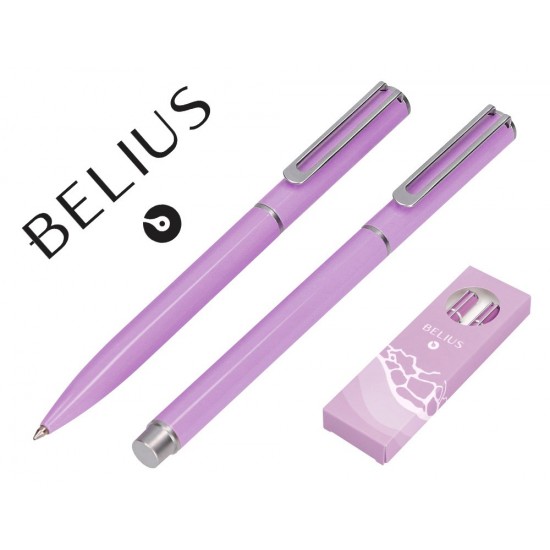 JUEGO BOLIGRAFO Y ROLLER BELIUS ENDLESS SUMMER ALUMINIO COLOR MORADO Y PLATEADO TINTA AZUL CAJA DE DISEÑO JUEGO BOLIGRAFO Y ROLLER BELIUS ENDLESS SUMMER ALUMINIO COLOR MORADO Y PLATEADO TINTA AZUL CAJA DE DISEÑO