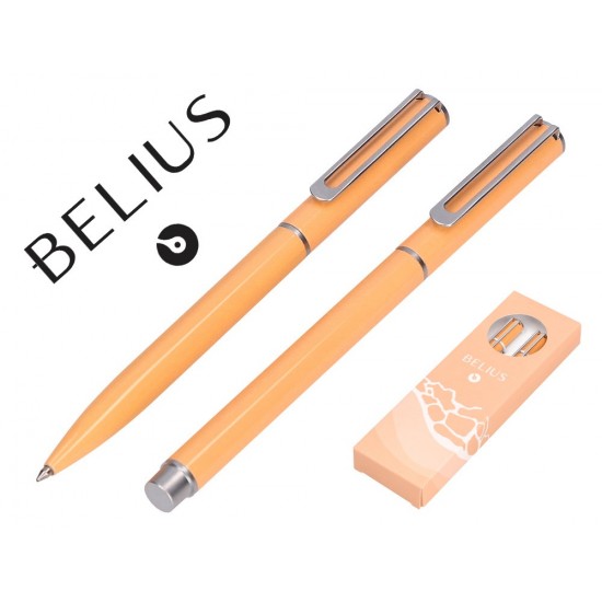 JUEGO BOLIGRAFO Y ROLLER BELIUS ENDLESS SUMMER ALUMINIO COLOR NARANJA Y PLATEADO TINTA AZUL CAJA DE DISEÑO JUEGO BOLIGRAFO Y ROLLER BELIUS ENDLESS SUMMER ALUMINIO COLOR NARANJA Y PLATEADO TINTA AZUL CAJA DE DISEÑO