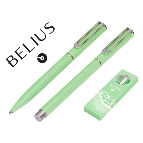 JUEGO BOLIGRAFO Y ROLLER BELIUS ENDLESS SUMMER ALUMINIO COLOR VERDE Y PLATEADO TINTA AZUL CAJA DE DISEÑO JUEGO BOLIGRAFO Y ROLLER BELIUS ENDLESS SUMMER ALUMINIO COLOR VERDE Y PLATEADO TINTA AZUL CAJA DE DISEÑO