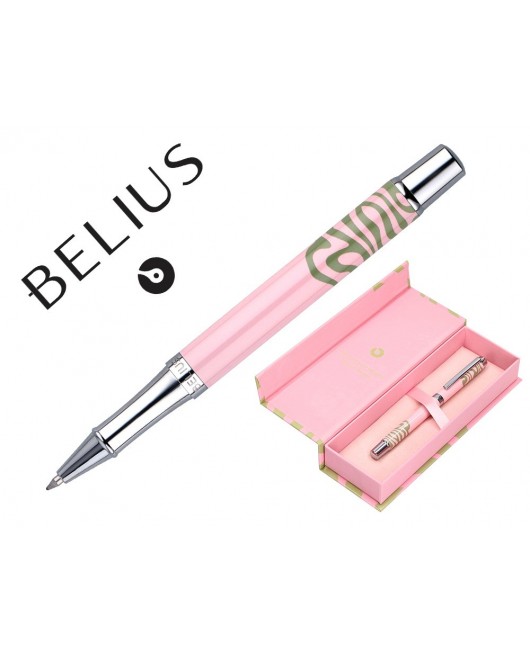 ROLLER BELIUS INK DREAMS ALUMINIO COLOR ROSA Y VERDE MATCHA PLATEADO FRASE INTERIOR TINTA NEGRA CAJA DE DISEÑO
