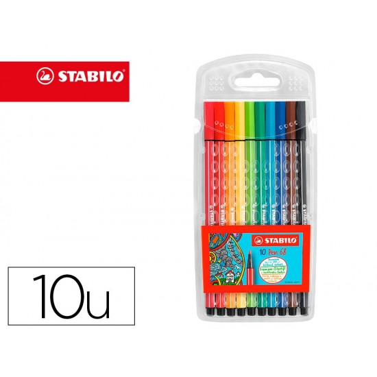 ROTULADOR STABILO ACUARELABLE PEN 68 ESTUCHE CARTON DE 10 UNIDADES COLORES SURTIDOS ROTULADOR STABILO ACUARELABLE PEN 68 ESTUCHE CARTON DE 10 UNIDADES COLORES SURTIDOS