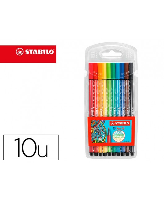 ROTULADOR STABILO ACUARELABLE PEN 68 ESTUCHE CARTON DE 10 UNIDADES COLORES SURTIDOS