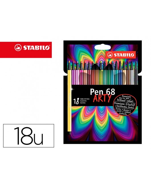 ROTULADOR STABILO ACUARELABLE PEN 68 ESTUCHE CARTON DE 18 UNIDADES COLORES SURTIDOS