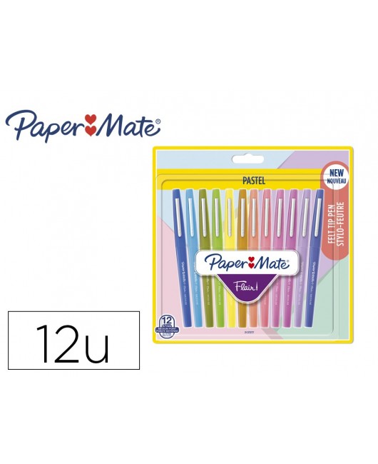 ROTULADOR PAPER MATE FLAIR PASTEL PUNTA DE FIBRA BLISTER DE 12 UNIDADES COLORES SURTIDOS