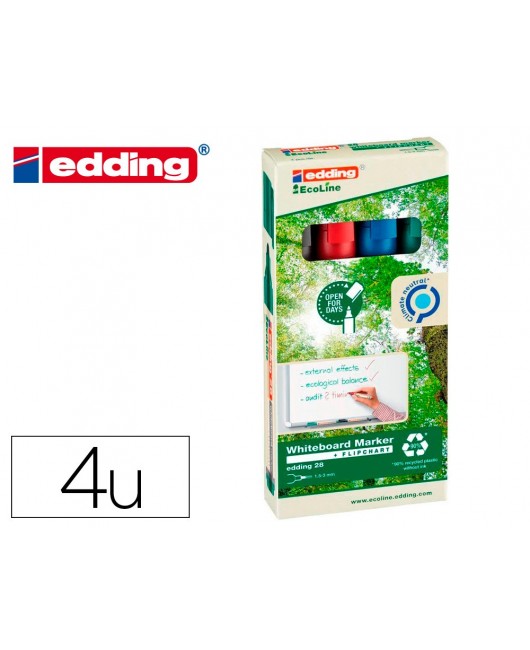 ROTULADOR EDDING 28 PARA PIZARRA BLANCA ECOLINE 90% RECICLADO BOLSA 4 COLORES SURTIDOS PUNTA REDONDA 1
