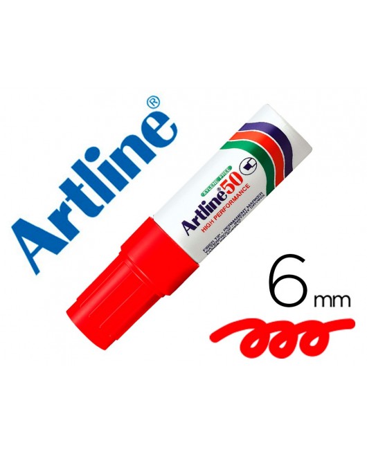 ROTULADOR ARTLINE MARCADOR PERMANENTE EK-50 ROJO -PUNTA BISELADA 6 MM -PAPEL METAL Y CRISTAL