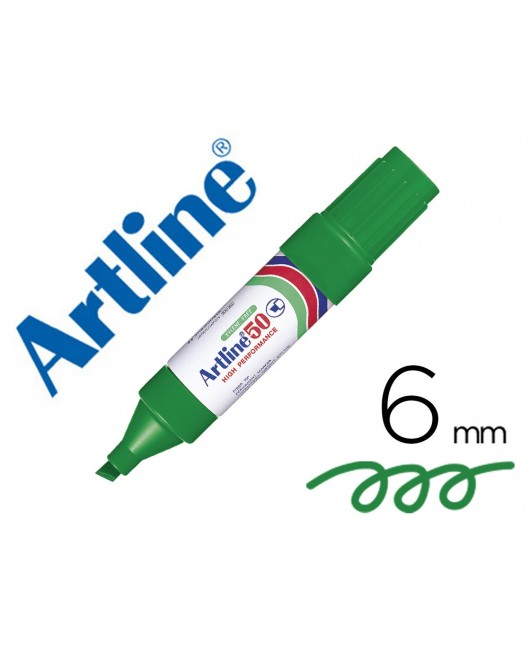 ROTULADOR ARTLINE MARCADOR PERMANENTE EK-50 VERDE -PUNTA BISELADA 6 MM -PAPEL METAL Y CRISTAL