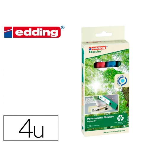 ROTULADOR EDDING 21 MARCADOR PERMANENTE ECOLINE 90% RECICLADO BOLSA 4 COLORES SURTIDOS PUNTA REDONDA 1 ROTULADOR EDDING 21 MARCADOR PERMANENTE ECOLINE 90% RECICLADO BOLSA 4 COLORES SURTIDOS PUNTA REDONDA 1