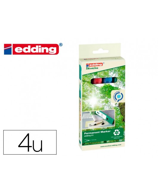ROTULADOR EDDING 21 MARCADOR PERMANENTE ECOLINE 90% RECICLADO BOLSA 4 COLORES SURTIDOS PUNTA REDONDA 1