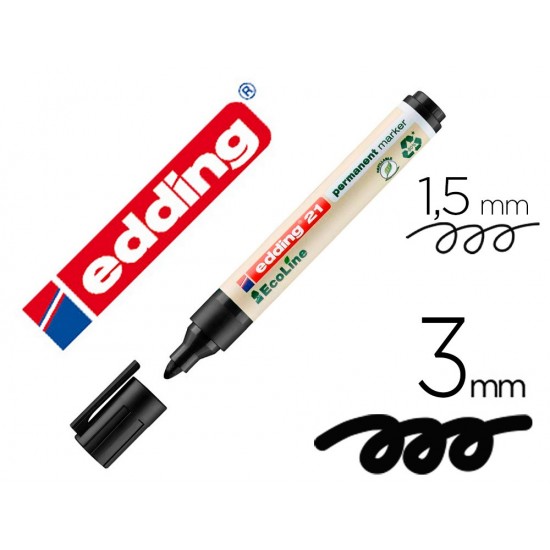 ROTULADOR EDDING 21 MARCADOR PERMANENTE ECOLINE 90% RECICLADO COLOR NEGRO PUNTA REDONDA 1