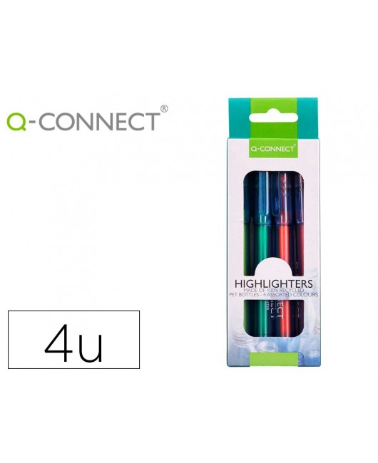 ROTULADOR Q-CONNECT FLUORESCENTE PUNTA BISELADA FABRICADO PET RECICLADO CAJA DE 4 UNIDADES COLORES SURTIDOS