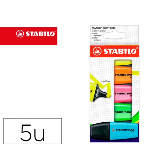 ROTULADOR STABILO BOSS MINI ESTUCHE DE 5 UNIDADES AMARILLO /AZUL/NARANJA/ROSA/VERDE ROTULADOR STABILO BOSS MINI ESTUCHE DE 5 UNIDADES AMARILLO /AZUL/NARANJA/ROSA/VERDE