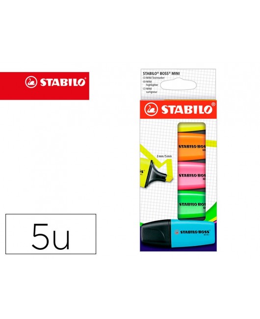 ROTULADOR STABILO BOSS MINI ESTUCHE DE 5 UNIDADES AMARILLO /AZUL/NARANJA/ROSA/VERDE