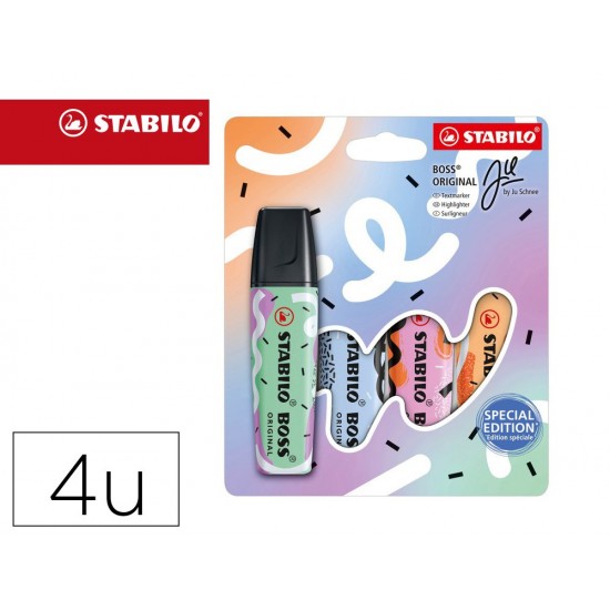 ROTULADOR STABILO BOSS FLUORESCENTE ORIGINAL PASTEL BY JU SCHNEE ESTUCHE DE 4 COLORES SURTIDOS ROTULADOR STABILO BOSS FLUORESCENTE ORIGINAL PASTEL BY JU SCHNEE ESTUCHE DE 4 COLORES SURTIDOS