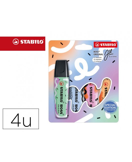 ROTULADOR STABILO BOSS FLUORESCENTE ORIGINAL PASTEL BY JU SCHNEE ESTUCHE DE 4 COLORES SURTIDOS