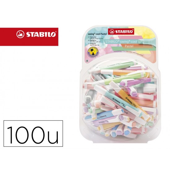 ROTULADOR STABILO FLUORESCENTE SWING COOL PASTEL BOMBONERA DE 100 UNIDADES COLORES SURTIDOS ROTULADOR STABILO FLUORESCENTE SWING COOL PASTEL BOMBONERA DE 100 UNIDADES COLORES SURTIDOS