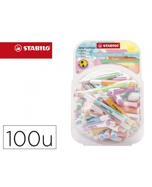 ROTULADOR STABILO FLUORESCENTE SWING COOL PASTEL BOMBONERA DE 100 UNIDADES COLORES SURTIDOS