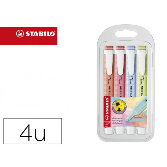 ROTULADOR STABILO FLUORESCENTE SWING COOL PASTEL ESTUCHE DE 4 UNIDADES COLORES SURTIDOS ROTULADOR STABILO FLUORESCENTE SWING COOL PASTEL ESTUCHE DE 4 UNIDADES COLORES SURTIDOS