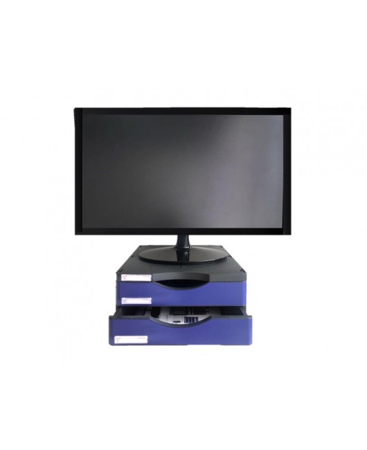SOPORTE ARCHIVO 2000 PARA MONITOR POLIESTER 100% RECICLADO CON DOS CAJONES HASTA 10 KG COLOR NEGRO/AZUL