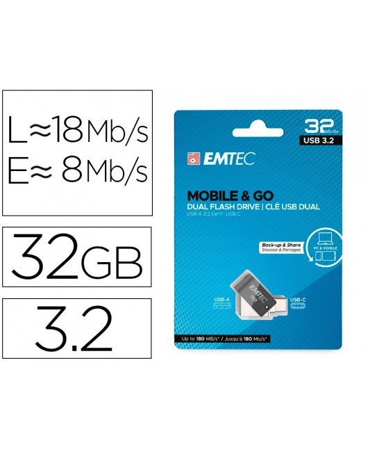 MEMORIA EMTEC USB 3.2 DUAL MOBILE & GO TYPE-C /USB 32 GB