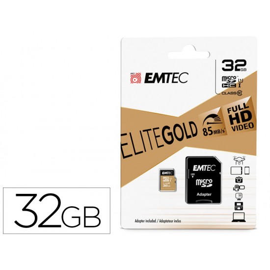 MEMORIA SD MICRO EMTEC CLASS 10 GOLD CON ADAPTADOR 32 GB MEMORIA SD MICRO EMTEC CLASS 10 GOLD CON ADAPTADOR 32 GB