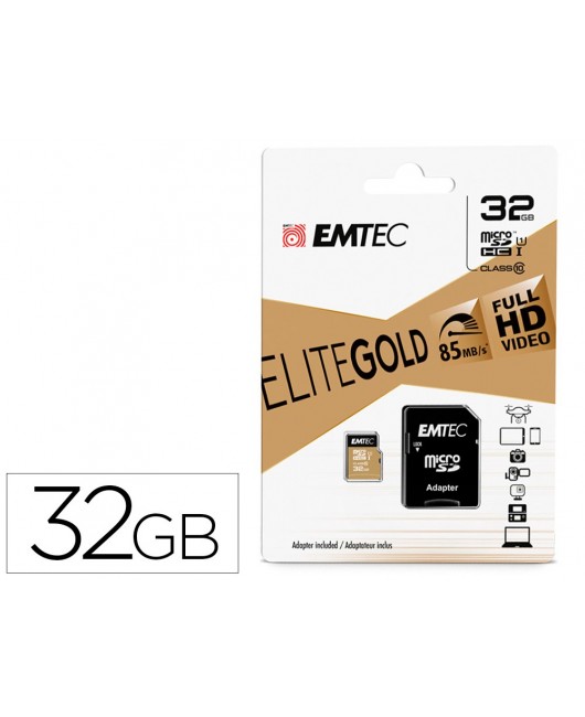 MEMORIA SD MICRO EMTEC CLASS 10 GOLD CON ADAPTADOR 32 GB