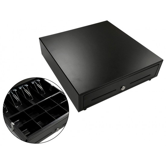 CAJON PORTAMONEDAS 8 MONEDEROS 4 BILLETEROS APERTURA ELECTRICA NEGRO 410X415X110 MM CAJON PORTAMONEDAS 8 MONEDEROS 4 BILLETEROS APERTURA ELECTRICA NEGRO 410X415X110 MM