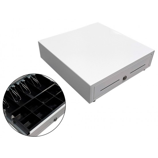 CAJON PORTAMONEDAS 8 MONEDEROS 4 BILLETEROS CON LLAVE MANUALBLANCO 410X415X110 MM CAJON PORTAMONEDAS 8 MONEDEROS 4 BILLETEROS CON LLAVE MANUALBLANCO 410X415X110 MM