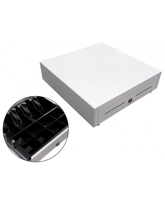 CAJON PORTAMONEDAS 8 MONEDEROS 4 BILLETEROS CON LLAVE MANUALBLANCO 410X415X110 MM
