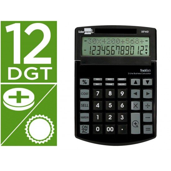 CALCULADORA LIDERPAPEL SOBREMESA XF40 12 DIGITOS DOS LINEAS SOLAR Y PILAS NEGRO 175X120X30 MM 40% RECICLADA CALCULADORA LIDERPAPEL SOBREMESA XF40 12 DIGITOS DOS LINEAS SOLAR Y PILAS NEGRO 175X120X30 MM 40% RECICLADA