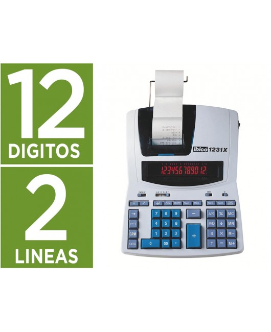 CALCULADORA IBICO 1231X IMPRESORA PANTALLA LCD PAPEL 57 MM 12 DIGITOS 2 COLORES IMPRESION BICOLOR BLANCO/AZUL