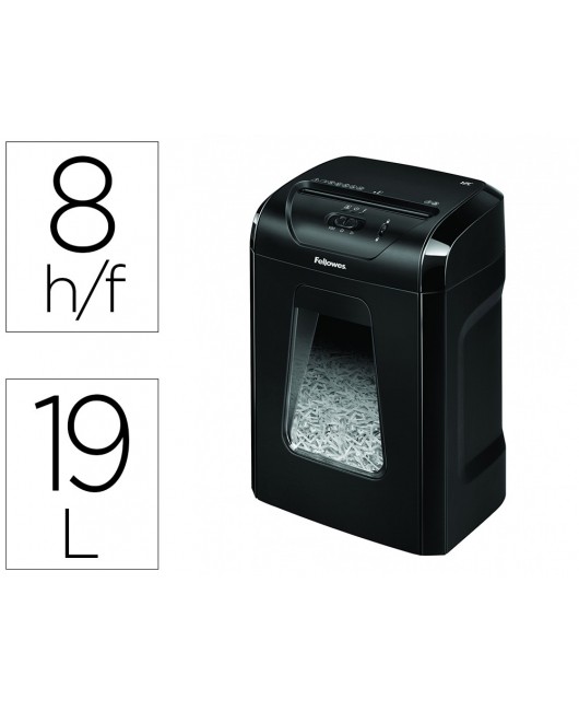 DESTRUCTORA DE DOCUMENTOS FELLOWES 12C CAPACIDAD 8H SEGURIDAD P4 GRAPAS CLIPS Y TARJETAS PAPELERA 19 L