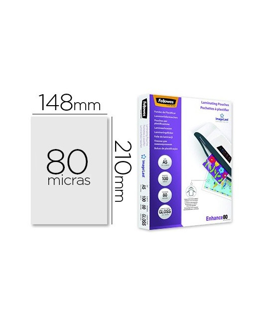 BOLSA DE PLASTIFICAR FELLOWES BRILLO DIN A5 80 MICRAS PACK 100 UNIDADES