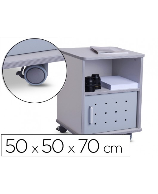 MESA AUXILIAR ROCADA RD-4030 PARA FOTOCOPIADORAS/FAX MELAMINA CON RUEDAS Y PUERTA METALICA COLOR GRIS 50X50X70