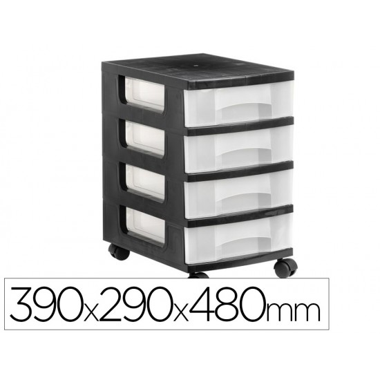 CAJONERA ARCHIVO 2000 4 CAJONES TRANSPARENTE CARCASA NEGRA 6 LITROS CON RUEDAS 390X290X480 MM CAJONERA ARCHIVO 2000 4 CAJONES TRANSPARENTE CARCASA NEGRA 6 LITROS CON RUEDAS 390X290X480 MM