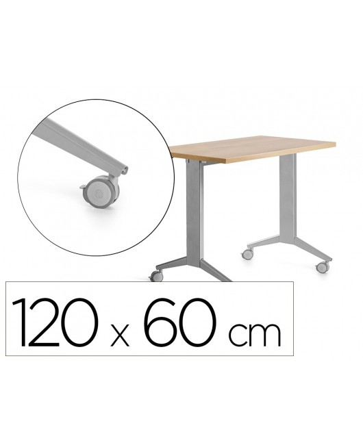 MESA ROCADA 2000FD08 CON TABLERO ABATIBLE COLOR ALUMINIO/ROBLE 120X60 CM