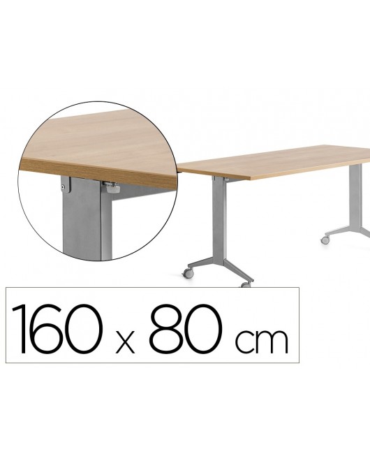 MESA ROCADA 2002FD08 CON TABLERO ABATIBLE COLOR ALUMINIO/ROBLE 160X80 CM