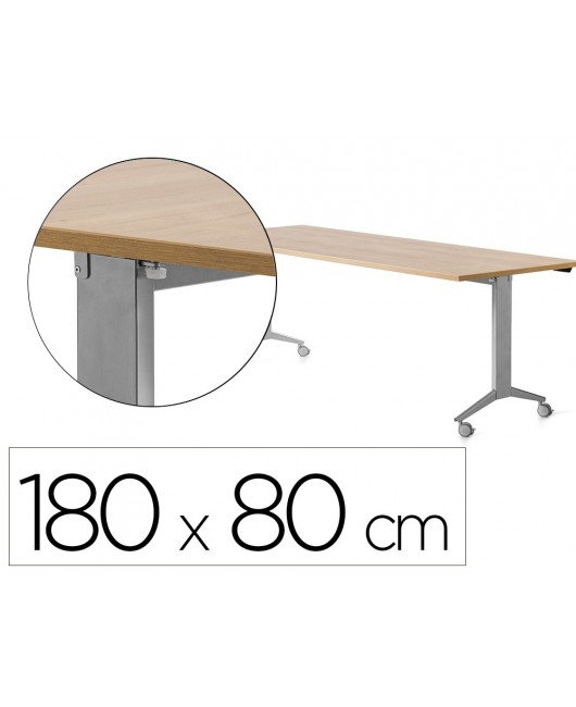 MESA ROCADA 2003FD08 CON TABLERO ABATIBLE COLOR ALUMINIO/ROBLE 180X80 CM