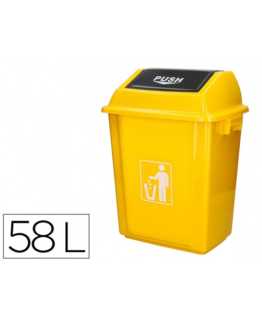 PAPELERA CONTENEDOR Q-CONNECT PLASTICO CON TAPA DE BALANCIN 58 LITROS AMARILLO 470X330X760 MM