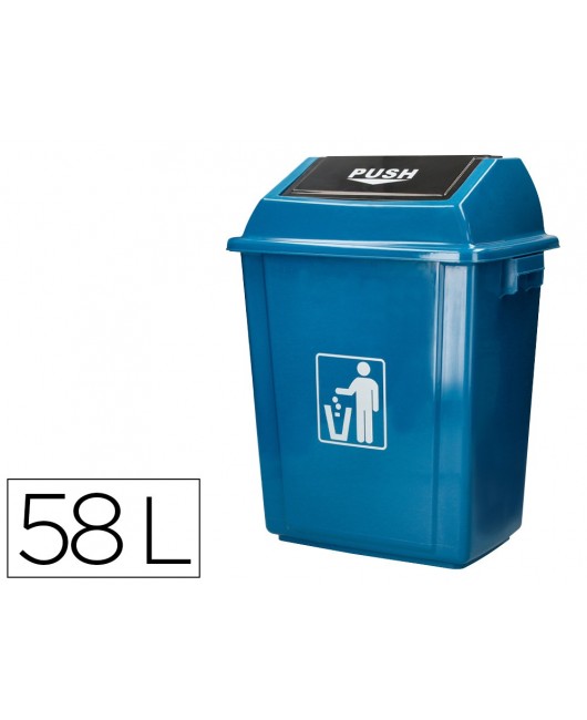 PAPELERA CONTENEDOR Q-CONNECT PLASTICO CON TAPA DE BALANCIN 58 LITROS AZUL 470X330X760 MM