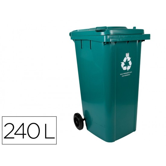PAPELERA CONTENEDOR Q-CONNECT PLASTICO CON TAPADERA Y RUEDAS 240 LITROS VERDE 1040X620X610 MM PAPELERA CONTENEDOR Q-CONNECT PLASTICO CON TAPADERA Y RUEDAS 240 LITROS VERDE 1040X620X610 MM