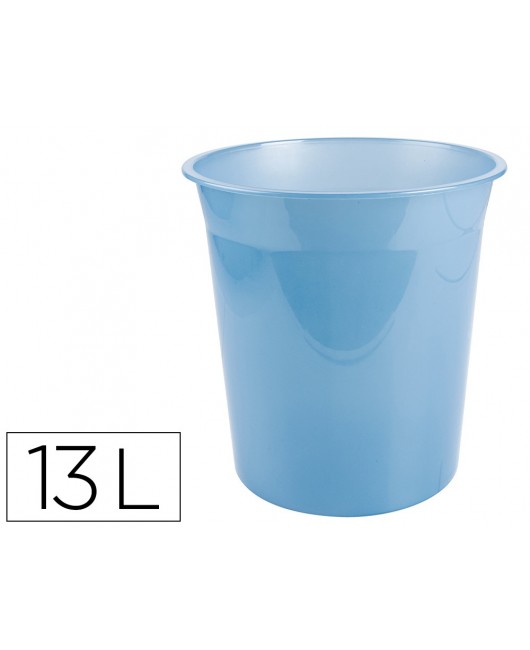 PAPELERA PLASTICO LIDERPAPEL CELESTE TRANSLUCIDO 13 LITROS 275X285 MM