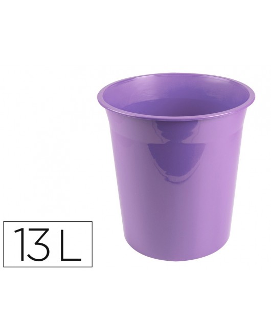 PAPELERA PLASTICO LIDERPAPEL LAVANDA OPACO 13 LITROS 275X285 MM