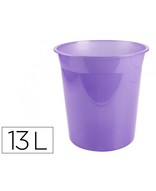 PAPELERA PLASTICO LIDERPAPEL LAVANDA TRANSLUCIDO 13 LITROS 275X285 MM