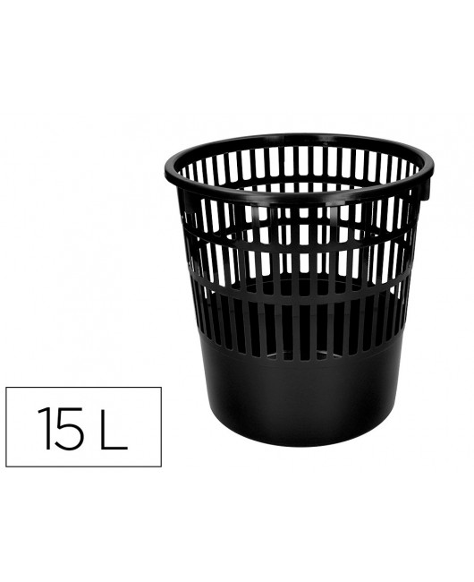PAPELERA PLASTICO LIDERPAPEL ECOUSE 100% RECICLADA 15 LITROS COLOR NEGRO 285X290 MM