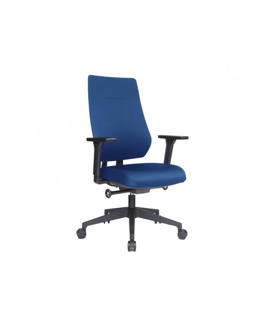 SILLA ROCADA DIRECCION BRAZOS REGULABLES BASE POLIMERO RESPALDO Y ASIENTO EN TELA IGNIFUGA AZUL 610X680X1075 MM