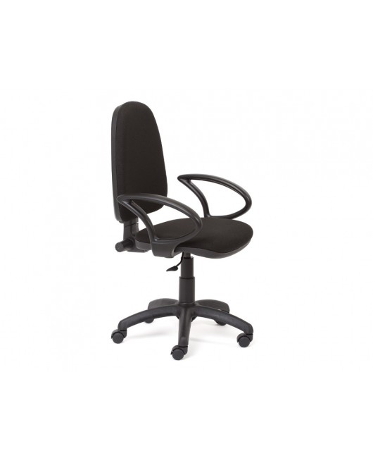 SILLA ROCADA DE OFICINA BRAZOS FIJOS BASE NYLON RESPALDO Y ASIENTO TELA IGNIFUGA NEGRO